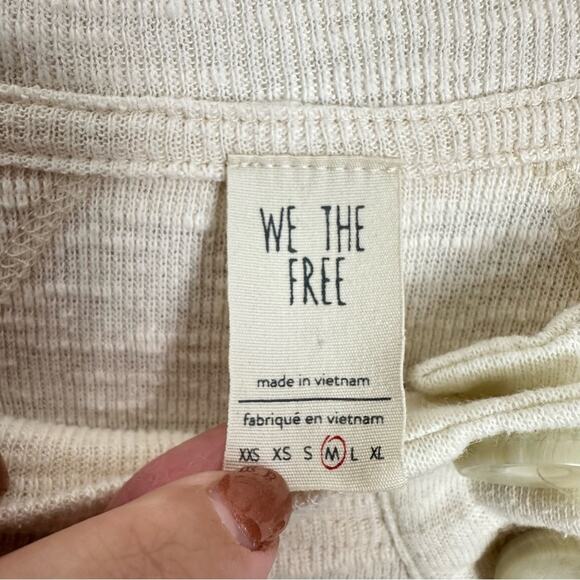 We The Free Cream Boat Neck Button Up Cotton Blend Knit Thermal Size Medium - Picture 2 of 10